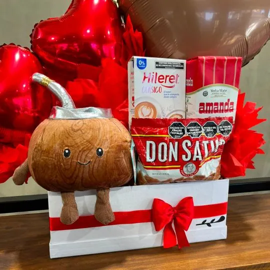box matero con peluche globos y variedad 